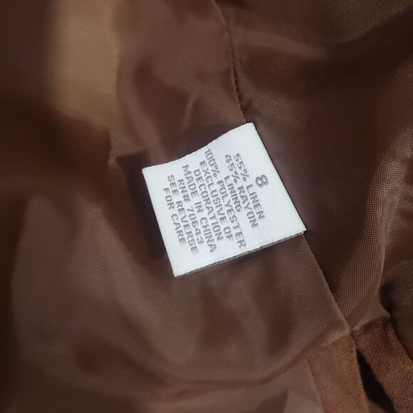Dressbarn Brown Open Blazer Embroidered Womens Size 8 Linen Blend Casual Boho - Picture 5 of 7